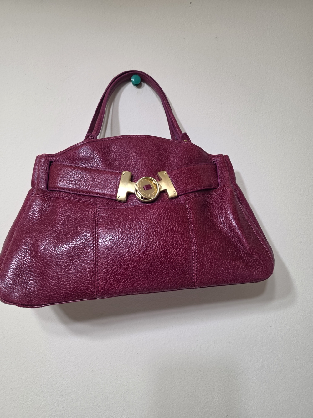 Cole Haan Burgundy / Dark Red Leather Structured Top-Handle Shoulder Bag